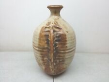 Large Unique Pottery Vase By Artist E Kels Vintage Ridged Sides Earthtone Colors picture