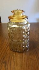 Vintage LE Smith Amber Yellow Glass Lidded Canister Imperial Atterbury Scroll 9” picture