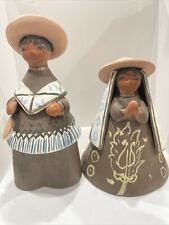 Folk Art Mexican Pottery Boy & Girl Clay Figurines. Made In Mexico. picture