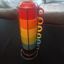 Pier 1 Imports 6 mug Set With Metal Rack Multiple Colors Very Nice picture