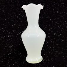 Vintage White Art Glass Vase With Ruffled Top Bud Vase 1980s 5.5