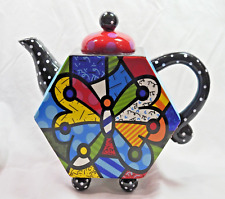 2009 ROMERO BRITTO GiftCraft Butterfly Polka Dot Teapot Retired #14072 picture