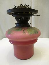 Antique Oil Lamp Pink Tank Painted Graps Leaf Burner Hinks Duplex Collectible  picture