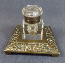Vintage French Brass & Glass Inkwell picture