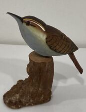 Hand Painted Hand Carved Carolina Wren Sparrow on Piece of Wood Figurine picture