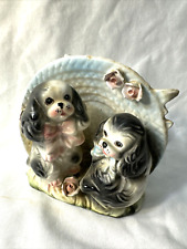 Vtg  Spaniel Puppies In A Bonnet Planter Figurine Ceramic picture