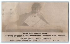 1908 Child Newspaper Pacific Coast Lumber Advert Seattle WA  RPPC Photo Postcard picture