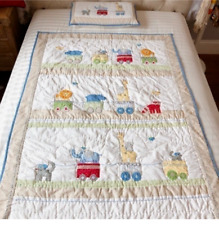 Handmade Circus Friends Embroidered Hand Stitch Baby/Toddler Cotton Crib Quilt picture