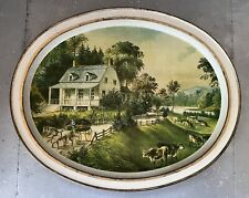 Currier and Ives THE AMERICAN HOMESTEAD SUMMER Tray Oval Tin Platter picture