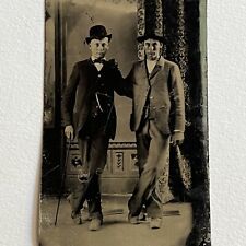 Antique Tintype Photograph Handsome Dapper Young Men Dandy Cane Photo Stand picture