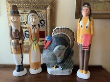 Vintage Don Featherstone Thanksgiving Blow Molds Turkey Pilgrim Native American picture