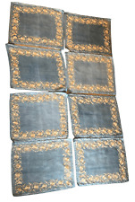 1940s Set of 8 Semi Sheer Blue With Gold Hand Embroidered Trim Placemats picture