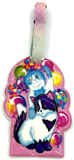 Rare Vintage Lisa Frank Puffy Luggage Bag Tag Kittens Balloons Rainbow picture