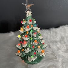 Vintage Green Ceramic Flocked Light Up Christmas Tree Lamp Decoration 9.5 In picture