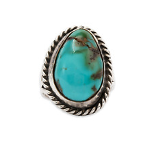NATIVE AMERICAN STERLING SILVER BLUE GREEN TURQUOISE ROPE RING 6.5 picture