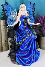 Gothic Raven Crow Fairy Queen in Blue Gown Sitting On Throne of Crows Statue picture