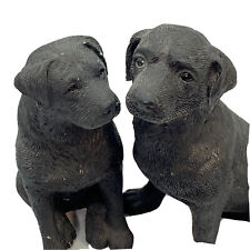 2 Black Labrador Lab Figurines Hand Painted Sandicast Dogs picture