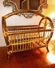 Vintage MCM Rattan Bamboo Bentwood Magazine Record Rack Holder Stand picture