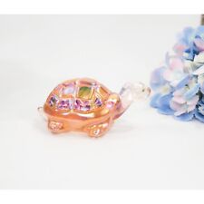 Fenton Lennox Sunset Iridescent Carnival Glass Turtle Hand Painted Floral Signed picture