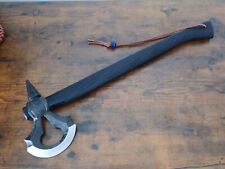 26” Carbon Steel Black Tomahawk Battle Axe 9x6” Head Hand Forged Leather Sheath picture