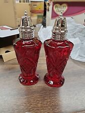 New Godinger Dublin Collection Cut Crystal Salt And Pepper Shaker Set ~ Red NIB picture
