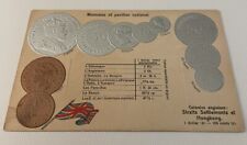 Embossed coinage national flag & coins vintage postcard currency Hong Kong picture