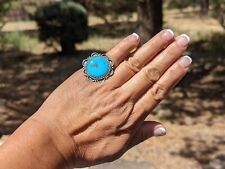 Navajo Floral Ring Kingman Turquoise Jewelry sz 5.5US Signed Hand Made Sterling picture