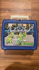 Vintage 1990 Teenage Mutant Ninja Turtles Blue Lunch Box & Thermos Plastic TMNT picture