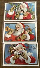 Lot of 3~SANTA CLAUS~with Toys~Skates~Horn~Dolls~c.1910 Christmas Postcards~h642 picture