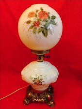 VINTAGE VICTORIAN STYLE Gone With The Wind MILK GLASS LAMP Wild Roses picture