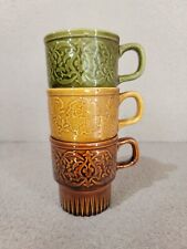 Vintage 1970s Mid Century Stackable Coffee Mug Cup Avocado Earth Tone Japan picture