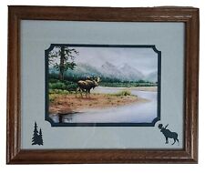 Wood Framed Moose Print Photo Mountain Background 9.25 x 11.25 inch Matte  picture
