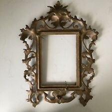 Antique Ornate Cast Iron Picture Frame Gilt Wall Hanging 9” x 12” picture