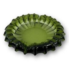 Vintage Avacado Green Depression Glass Ashtray 4 Slot Sunburst Pattern 7.5