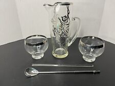 Vintage Silver Overlay Cocktail Pitcher w/ Stir Stick, Mixing Spoon & 4 Glasses picture