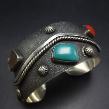 NAKAI Navajo VINTAGE Sterling Silver MULTI STONE Cuff BRACELET Turquoise Coral picture