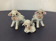 Set 3 Anthropomorphic Ceramic Lamb Sheep Cute Big Eyes Figurine Grannycore 1950s picture