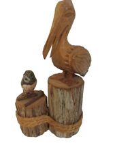 Wooden Carved Pelican Owl Figurine Pilings Driftwood Posts Coastal Home Decor picture