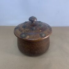 Vintage Decorative Handcrafted ROUND WOODEN JEWELRY Trinket BOX w/ Carvings 3” picture