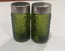 Vintage Anchor Hocking Avocado Green Soreno Salt And Pepper Shakers MCM 1960s picture