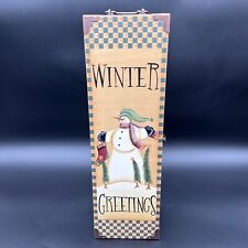 Vintage Crazy Mountain Christmas Snowman 'WINTER GREETINGS' Decorative Wood Box picture