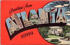 Large Letter Greetings from Atlanta, Georgia - 1949 Posted Linen Postcard picture