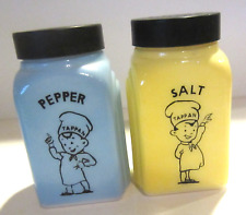 Vintage TAPPAN Chef Blue & Yellow Milk Glass Salt and Pepper Shakers  picture