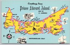 Prince Edward Island Canada Map, Landmarks & Attractions, Vintage Postcard picture