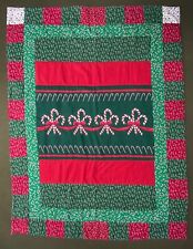 Vintage Blanket Throw Christmas Candy Canes Bears Handmade Red Green 28”x37” picture