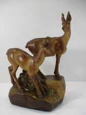 Vtg PRONGHORN Antelope Statue Figurine Wood Deer Sculpture Carved Unmarked picture