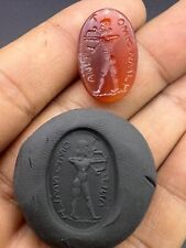 Beautiful Old Natural Carnlien Agate A Man On Hunt Position Stamped Seal picture