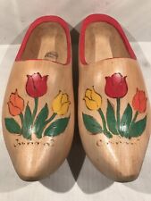 Wooden Dutch Clogs Size Large Hand Painted Flowers Made In Holland VTG picture