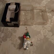 Fitz and Floyd Blown Glass Glitter Christmas Ornament Snowman Holding Gift 2003 picture