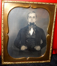 1/6th size Daguerreotype of middle aged man in brass mat/frame picture